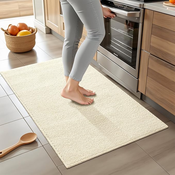 Softlife Rugs for Entryway 2x3 Faux Jute Rug Dirt Trapper Small Bathroom Rug Washable Door Rugs Kitchen Mat Modern Farmhouse Carpet for Front Porch Bathroom Kitchen Bedroom, Cream Beige