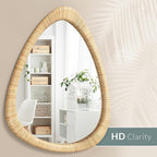 Barnyard Designs Rattan Bathroom Mirror – Rustic Farmhouse Style Handmade Wicker Rattan Frame - Boho Mirror for Nursery Wall Décor (25" x 30", Asymmetrical)