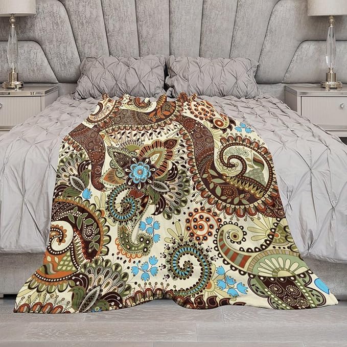 Vintage Bohemian Throw Blanket Indian Mandala Colorful Pattern Blanket for Sofa Bed Couch Chair Or Dorm 50"x60"