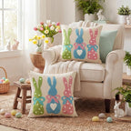 AVOIN colorlife Easter Polka Dot Heart Colorful Bunny Embroidered Throw Pillow Covers, 18 x 18 Inch Bow Rabbits Tufted Patterned Linen Decoration Cushion Case for Sofa Set of 2