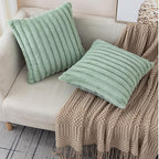 ZLINA Set of 2 Light Green Faux Fur Decorative Throw Pillow Covers Fluffy Striped Pillowcase Cushion Covers 26 x26 Inch Decor Sofa Couch Bedroom