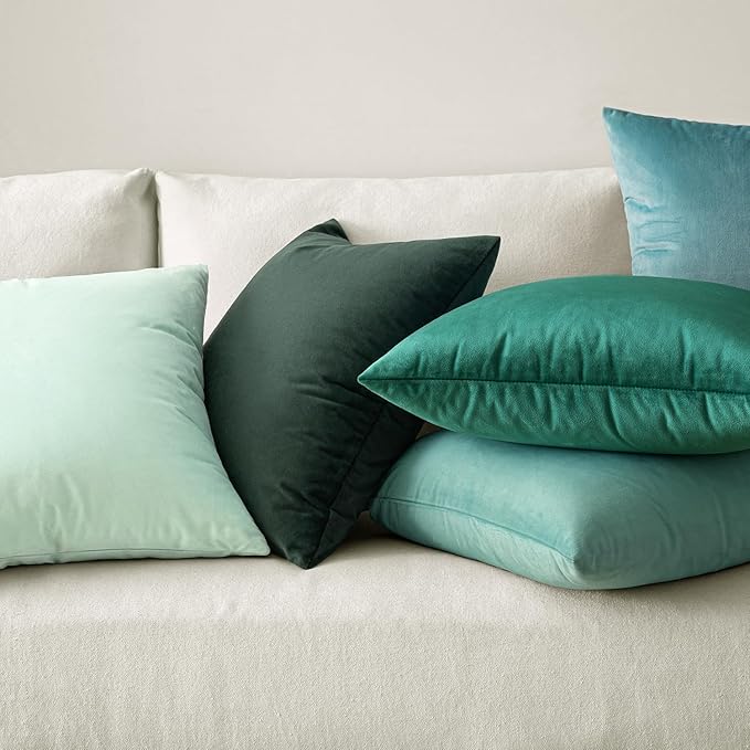 MIULEE Velvet Throw Pillow Covers 18x18 Inch, Pack of 2 -Aqua Green, Soft Solid Decorative Pillow Covers Square Cushion Cases Farmhouse Modern Home Decor for Spring Couch Sofa Bedroom Living Room