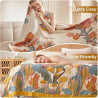Boho Throw Blanket - 100% Cotton Soft Throw Blanket for Bed, 60"x80" Reversible Breathable Lightweight Spring Blankets, All Seasons Farmhouse Decor Floral Plant Butterfly Throw Quilt