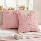 decorUhome Easter Pink Egg Pillow Covers 16x16 Inch Set of 2, Soft Plush Faux Wool Jacquard Cushion Covers, Farmhouse Neutral Fuzzy Spring Easter Holiday Decor for Couch Sofa Bed