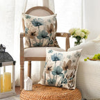 AVOIN colorlife Poppy Flowers Chinoiserie Throw Pillow Covers, 18 x 18 Inch Blue Brown Seasonal Leaves Cushion Case Decoration for Sofa Couch Set of 2