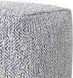 SIMPLIHOME Nate Square Pouf - 18 inch Wide Upholstered Handwoven Cotton Ottoman in Denim Melange, Boho Footstool or Extra Seating for Living Room or Bedroom with Polystyrene EPS Beads, Assembled