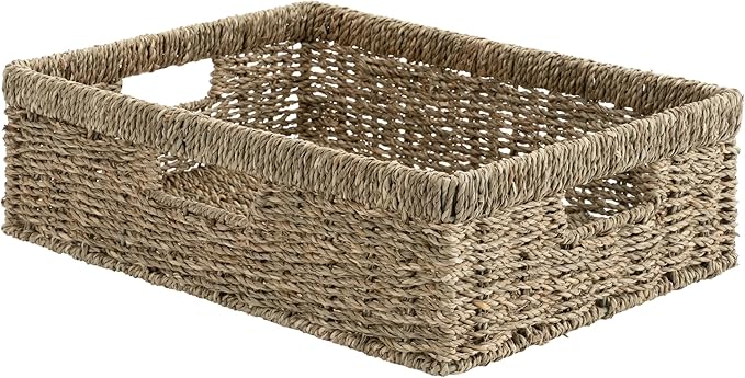 StorageWorks Pantry Baskets, Wicker Storage Baskets for Organizing, Bathroom Shelves, Pantry Organizers and Storage, Seagrass, 15½"L x 11¾"W x 4 ¾"H