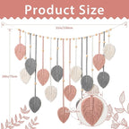 Betylifoy Macrame Wall Hanging Boho Leaves Tapestry Chic Bohemian Feather Wall Art Decor Handmade Yarn Woven Pink Leaf Tapestry Macrame Wall Decor for Bedroom Living Room Nursery Office Backdrop (Pink Gray)