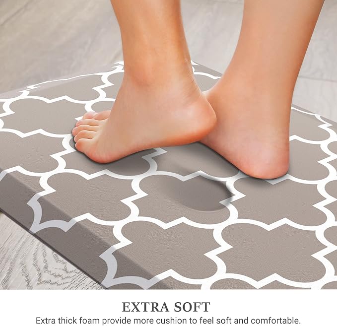 WISELIFE Kitchen Runner Rugs Anti-Fatigue mats - 4/5 Inch Non Slip Waterproof Ergonomic Comfort Mat for Kitchen, Floor Home, Office, Sink, Laundry (17.3"x 28",Khaki)