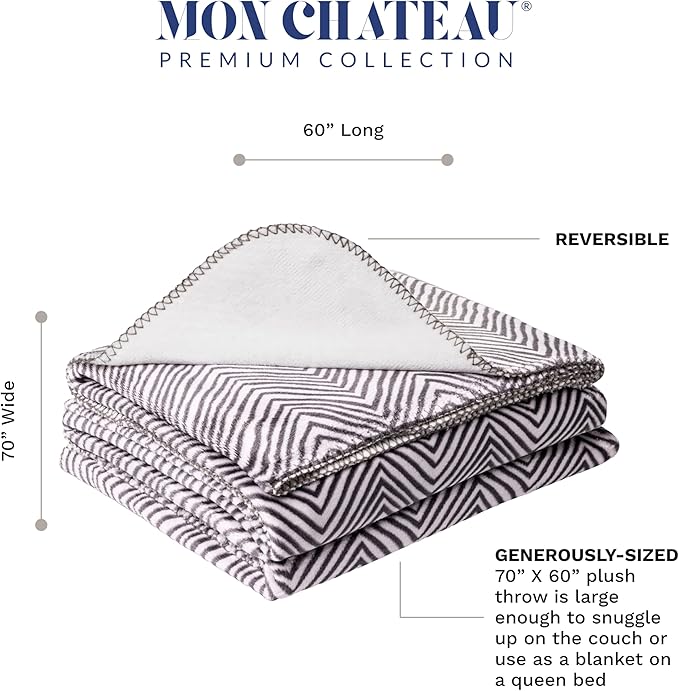 Mon Chateau 60" x 70" Fireside Mélange Throw Blanket, Contrast Stitching Soft Blanket for Queen-Size Bed, Couch, or Sofa, Cozy Home Decor and Stylish Living Room Comfort, Twilight Chevron
