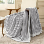 Amélie Home Striped Knit Throw Blanket for Couch, Dual-Sided Soft Chenille Decorative Blankets for Sofa & Chair, 50"x60", Gray & White