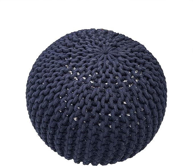 Nahunta Knitted Round Pouf - Cotton - Navy