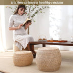 Round Straw Seat Cushion, Tatami Floor Pillow Sitting Cushion, Breathable Round Braided Woven Pouf Ottoman Footstool for Yoga, Meditation, Living Room, Porch (11.81" Dia. x 8.66" H)