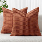 MIULEE Pack of 2 Dark Rust Corduroy Decorative Pillow Covers 20x20 Inch Soft Boho Striped Throw Pillow Covers Modern Farmhouse Home Decor for Summer Sofa Living Room Couch Bed