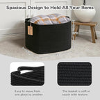 Goodpick Woven Storage Baskets for Organizing, 18" x 14" x 12" Rectangle Blanket Basket with Handles, Nursery Cotton Rope Basket for Living Room, Bedroom, Black