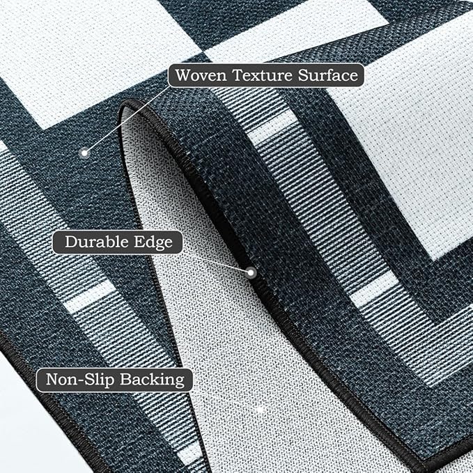 Vasofe Checkered Jute 6x9 Area Rugs, Washable Outdoor Patio Rug for Living Room Entrance Indoor Carpet, Non Slip Farmhouse Neutral Geometric Rugs for Bedroom Dining Room Backyard, Black and White