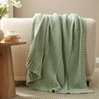 Amélie Home Chevron Chenille Knit Throw Blanket for Couch, Cozy Texture Decorative Soft Blanket for Sofa & Chair, 60"x80", Sage Green