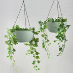 WOUSIWER 13 inch 2 Pack Large Hanging Planters for Indoor Outdoor Plants with Drainage Holes and Chain, Round Hanging Flower Pots for Garden Home Porch Decor, Green
