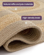 DEXI Jute Area Rug Natural Fiber 8x10 Oval, Woven Braided Durable Farmhouse Design Rugs for Living Room, Bedroom Dinning Room Office Outdoor Patio, Natural/Beige