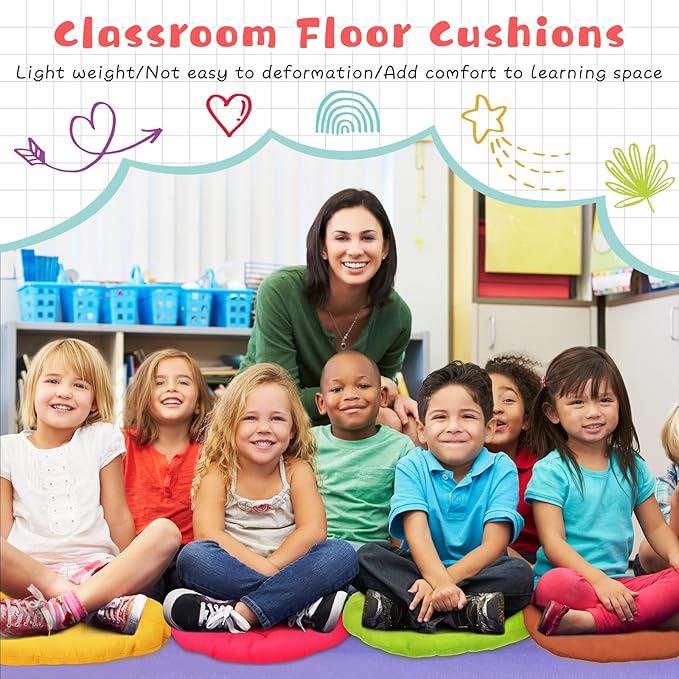 Tinideya 24 Pcs Round Floor Cushions Floor Pillows Meditation Seat Pillows Flexible Seating for Adults Kids, Chair Cushions for Classroom, Nursery, Living Room, Yoga(Medium 15.7 Inch,Colorful)