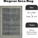 HUGEAR Area Rug 6x9 Vintage Black Machine Washable Living Room Rugs Distressed Retro Floral Vacuumable Low Pile Carpet Bedroom Office Dining Room Laundry Room Non Slip Soft Lightweight
