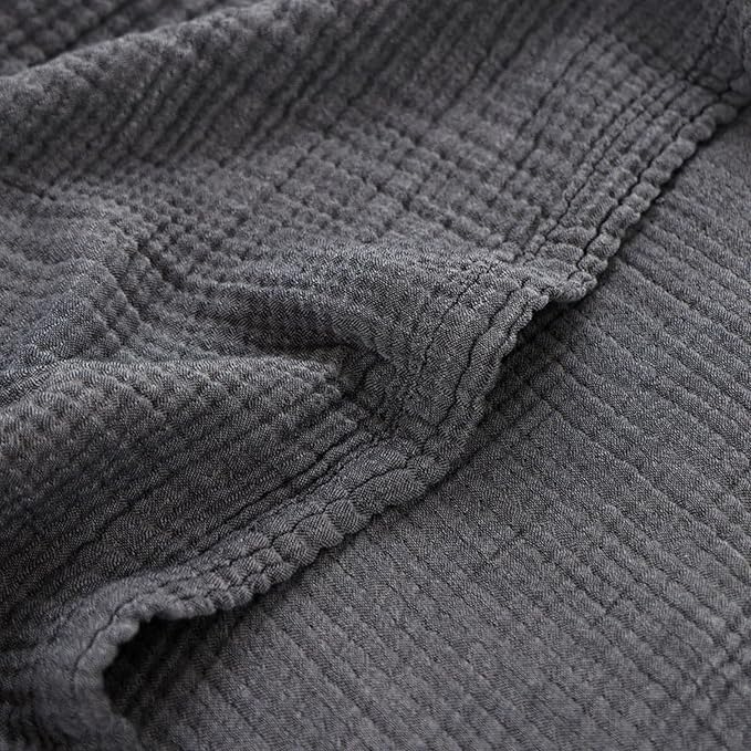 Boho Throw Blanket, 100% Cotton Ultra Soft Luxury Throw Rustic Quilt, Muslin Breathable Soft Bed Throw ，All Throw for Sofa Couch Chair 60×80 Inch (Grey Cotton Blanket 80x90 Inch, 80x90 Inch)