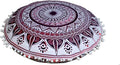 CRAFT KALA Round Mandala Meditation Cushion Cover, Floor Pillow or Cushions Cover, Yoga Seat Cover Seating Poufs Cover for Living Room 32", Pink Trishul