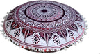 CRAFT KALA Round Mandala Meditation Cushion Cover, Floor Pillow or Cushions Cover, Yoga Seat Cover Seating Poufs Cover for Living Room 32", Pink Trishul