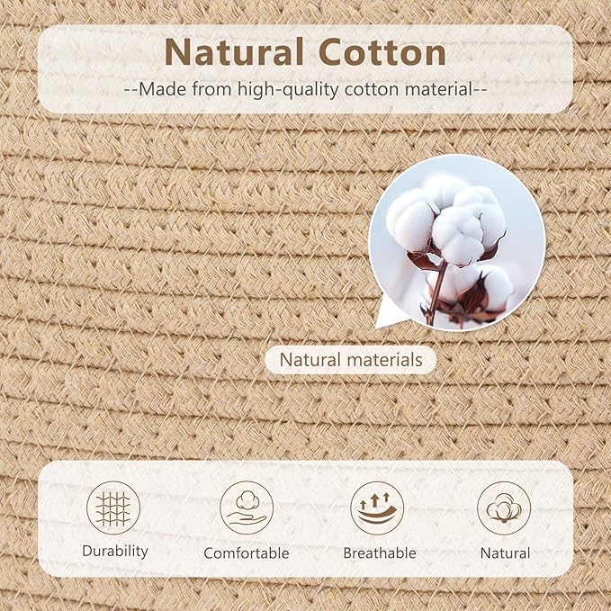 Cotton Rope Storage Basket, 15x10x9 Inches, Woven Basket for Shelves, Clothes, Towels, Books, and Laundry, Jute Brown (3 Pack)