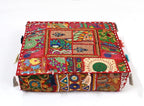 Mam Treasures Indian Bohemian Decorative Pillow Vintage Cushion Cover Patchwork Square Floor Pillow Cover Meditation Cushion Large Floor Pillow Indian Cushion (Red, 18 X 18 X 5 Inch)