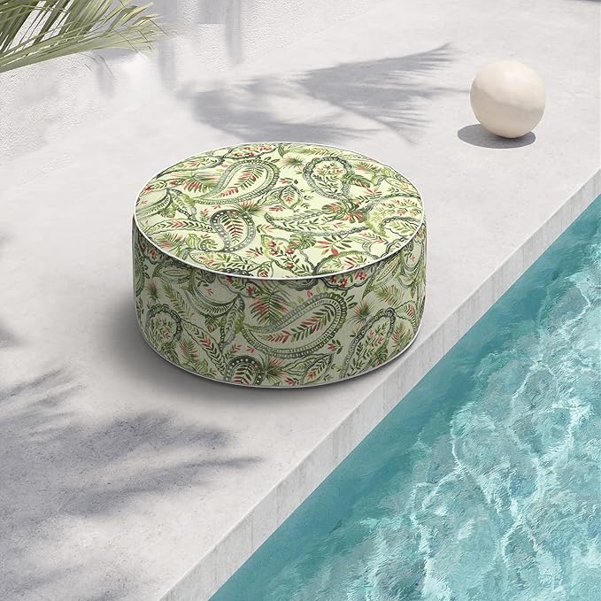 Indoor/Outdoor Inflatable Ottoman D21 x H9 inch, Round Footstool Inflatable Foot Rest Ottomans with Handle, Portable Ottoman Pouf for Patio, Garden, Camping, Home,Faylinn Shadow Paisley