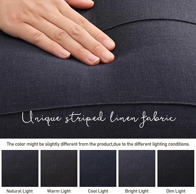 ZWJD Decorative Linen Throw Pillow Covers 24x24 Set of 2 Solid Handcrafted Striped Cushion Covers for Bed Soft Modern Farmhouse Neutral Pillowcase for Couch Bedroom Living Room Home Decor(Dark Navy)