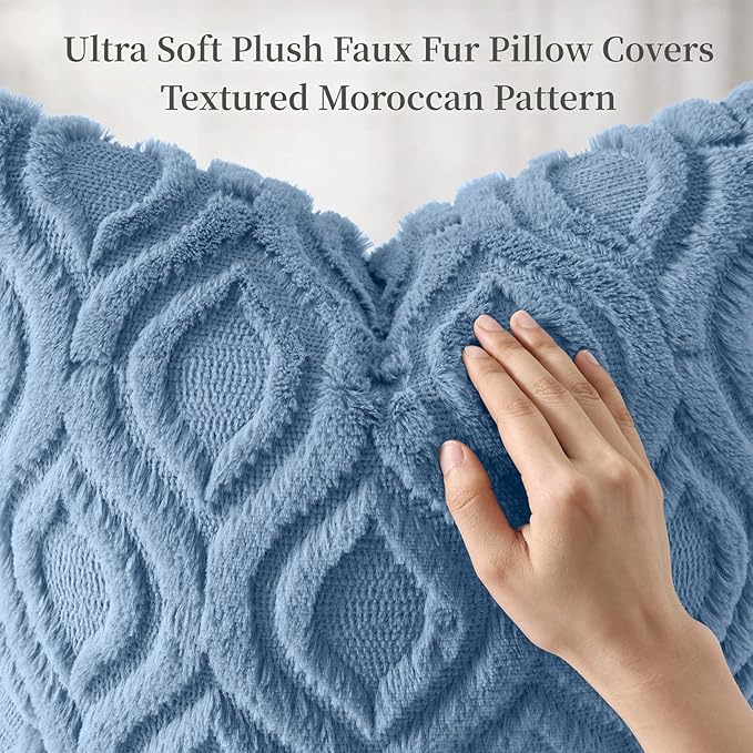 decorUhome Cozy Textured Throw Pillow Covers 20x20 Inch Set of 2, Soft Plush Faux Wool Dusty Blue Accent Couch Pillow Covers for Modern Farmhouse Sofa Bed Living Room