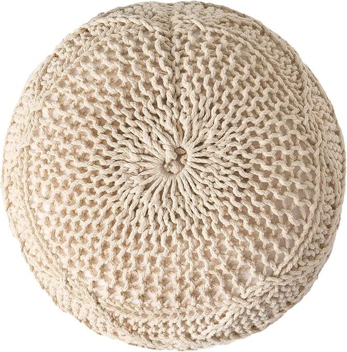 Knitted Round Pouf 20x20 - Cozy Cotton Floor Cushion, Modern Home Decor, Nursery Seating, Footrest, Soft Knit Design