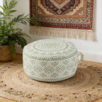 MOCOFO Unstuffed Round Pouf Covers Boho Colorful Geometric Ottoman Pouf Cover with Handle Design,Decoration Footstool for Living Room,Bedroom,Patio (Light Green,18x18x8)