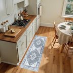 Area Rugs 2'x5' Runner Rug Non Slip Washable for Kitchen Hallway Bedroom Beside Laundry Room Bathroom Rug, Floor Carpet, Light Gray Grey White