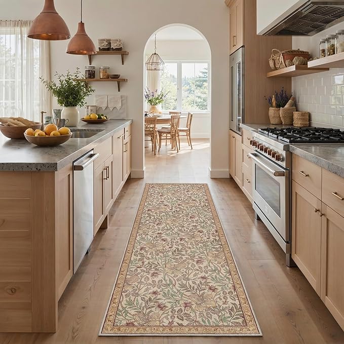 GENIMO Area Rug 2x3 Doormat, Machine Washable Low Pile Rugs, Small Retro Chenille Entryway Mat for Entrance, Hallway, Kitchen and Corridor, Floral Terracotta
