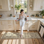 KIMODE Anti Fatigue Kitchen Mat, Boho Distressed Kitchen Rugs Sets of 2, Kitchen Floor Mats Non Slip Cushioned, Waterproof Standing Mat for Laundry, Office, Sink, Desk, Brown 17"x47"+17"x29"