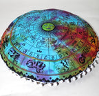 CRAFT KALA Boho Large Floor Pillow Pouf Cover Mandala Meditation Room Pillow Cover for Adults Round Bohemian Seating Pouf Cushion Cover for Kids Playroom 22" Multi Zodiac