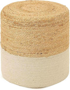 REDEARTH · Cylindrical Pouf Foot Stool Ottoman - Jute Braided Accent Sitting Footrest for The Living Room, Bedroom, Nursery, Patio, Lounge & Other Rooms in The Home (14.5”X14.5”X16”; Natural Ivory)