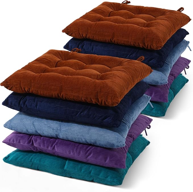 Geetery 10 Pcs Corduroy Chair Cushion with Ties Soft Square Floor Pillows Bulk Seating Cushions, 15.7'' Large Thick Meditation Sitting Mat for Yoga Tatami Classroom Nursery(Multicolor)