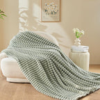 NEWCOSPLAY Super Soft Twin Blanket Sage Green Premium Silky Flannel Fleece 3D Ribbed Jacquard Lightweight Bed Blanket All Season Use (Sage Green Ribbed, Twin(60"x80"))