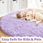 Amdrebio Light Purple Round Circle Rug 5Ft for Girls Bedroom, Fluffy Fuzzy Area Rugs for Kids Room Decor Aesthetic, Cute Furry Shaggy Circular Princess Carpet for Playroom, Baby Nursery, Preppy Dorm