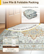 Area Rugs 6'x9' Washable Non-Slip, Floral Vintage Distress Print Pattern Medallion Carpet for Living Room Bedroom Dining Room, Light Yellow Carbon Grey Orange