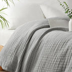 PHF 100% Cotton Muslin Throw XL Blanket Large 50" x 70", 4-Layer Lightweight Gauze Throw, Breathable Cloud-Soft Minimalist Blanket for Bed, Couch, Camping & Baby, Light Grey, Ideal Gift