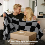 Joiedomi Throw Blanket for Couch, Black Grey Checkered Knitted Blankets Gifts for Women Mom Girls, Cozy Cute Soft Throw Home Room Decor Aesthetic Women Mothers Birthday Gifts 50x60 Inches
