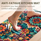 Flower Rugs for Kitchen Floor, 2PCS Anti Fatigue BohoFloral Kitchen Rugs Mats for Floor Rubber Non Slip, Washable Cushioned Colorful Flower Carpet Rug for Sink Laundry 15.7"×27.5" +15.7"×47" 3.5mm