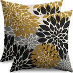 Black Mustard Yellow Pillow Covers 16X16 Inch Set of 2, Spring Summer Floral Dahlia Flower Cream Decorative Throw Pillow Covers Outdoor Modern Farmhouse Cushion Case for Home Couch Sofa Bed Decor