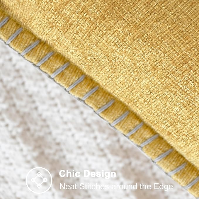 CaliTime Throw Pillow Covers Decorative 18 X 18 Inches Pack of 2 Cotton Thread Stitching Edges Solid Dyed Soft Chenille Cushion Cases for Couch Sofa Bed Living Room Farmhouse Gold