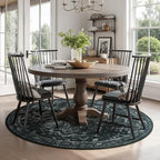 Dark Round Rugs 6ft, Low Pile Thin Circle Area Rugs for Bedroom Living Room Washable Non Slip, Vintage Medallion Distressed Round Carpet for Kitchen Dining Room, Black and White